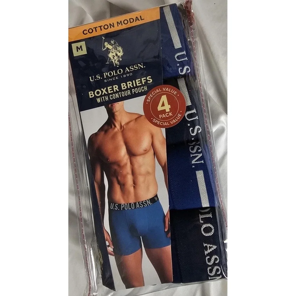 US Polo Assn 4 Cotton Modal Boxer Briefs M Blue Gray Contour Pouch‎